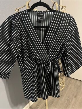 Guilty Black & White Striped Wrap Top